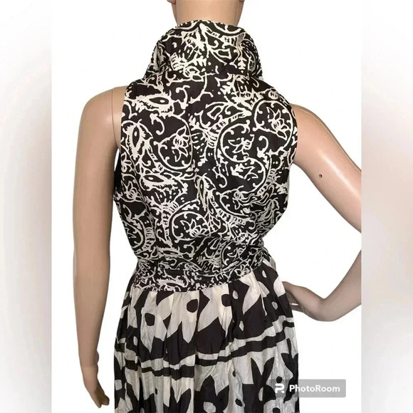 Suzi Chin Maggy Boutique 100% Silk Midi Dress Collared V Neck Size 10 with Belt - Picture 5 of 14